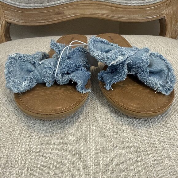 Rock & Candy Frayed Denim Bow Cute Chic Stylish Summer Casual Sandals - Picture 5 of 12